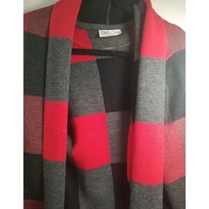 Jillian Nicole Top Women's Large Red Plaid Cowl Neck Long Sleeve Textured Casual